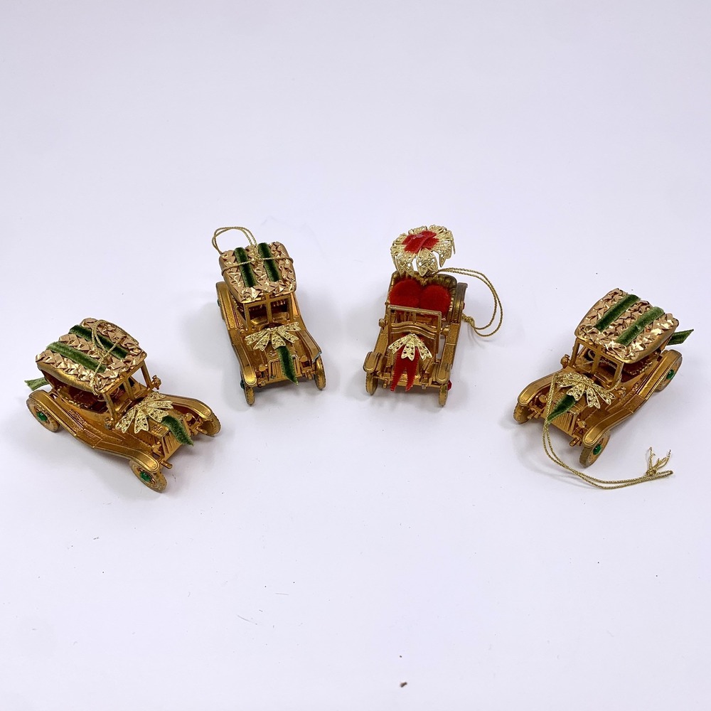 Lot 4 Vintage Koestel Maxwell & Renault Golden Jeweled Car Ornaments W Germany - Picture 2 of 13